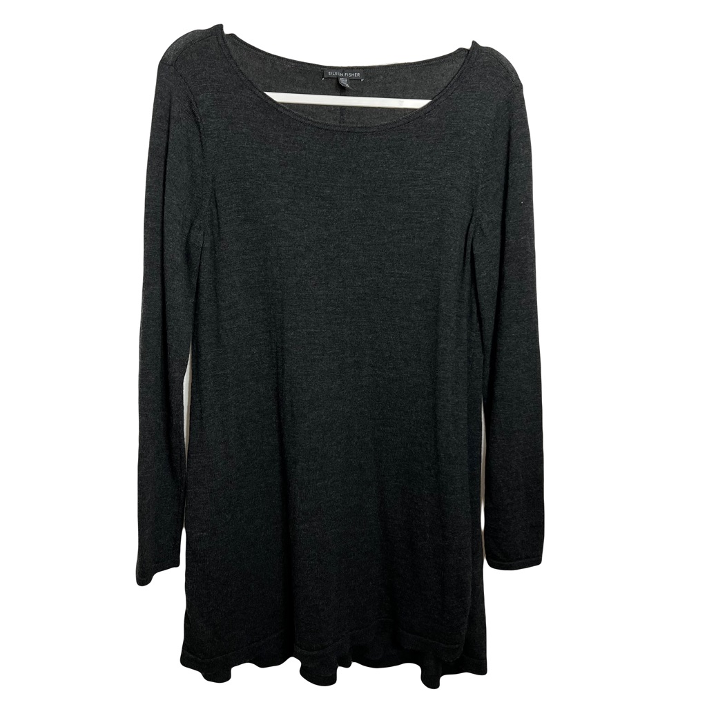 Eileen Fisher Womens Merino Wool Pullover Tunic Sweater Size S Gray Long Sleeve.